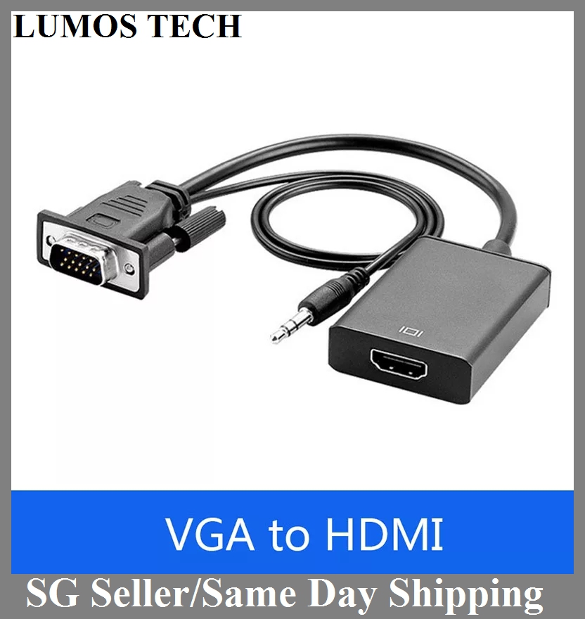 1080P VGA to hdmi-compatible Adapter (Male to Female) for Computer, Desktop, Laptop, PC, Monitor, Projector, HDTV with Audio Cable and USB Cable (Black)