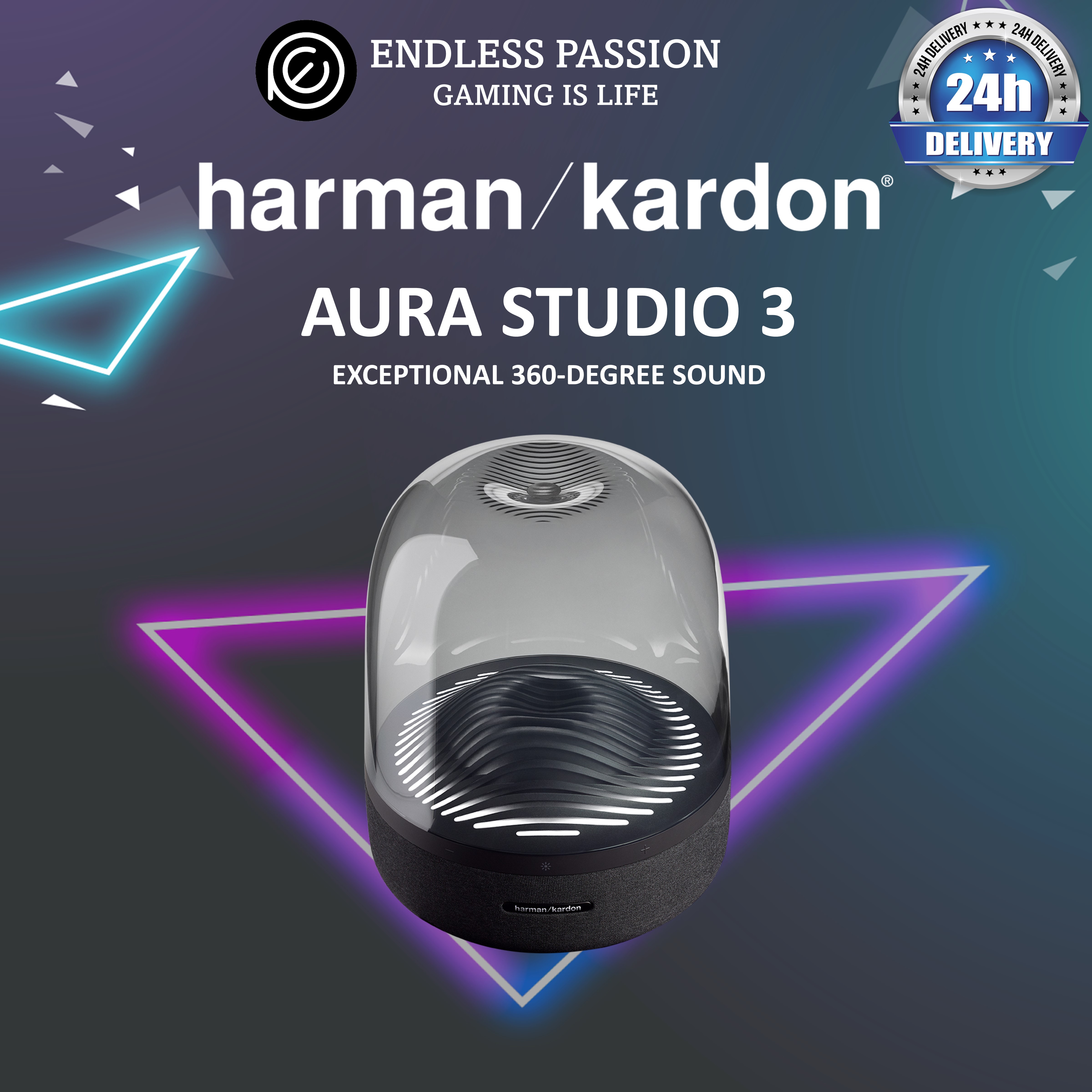 Harman Kardon Aura Studio 3 - Elegant, BT Wireless Speaker with Premium Design and Ambient Lighting