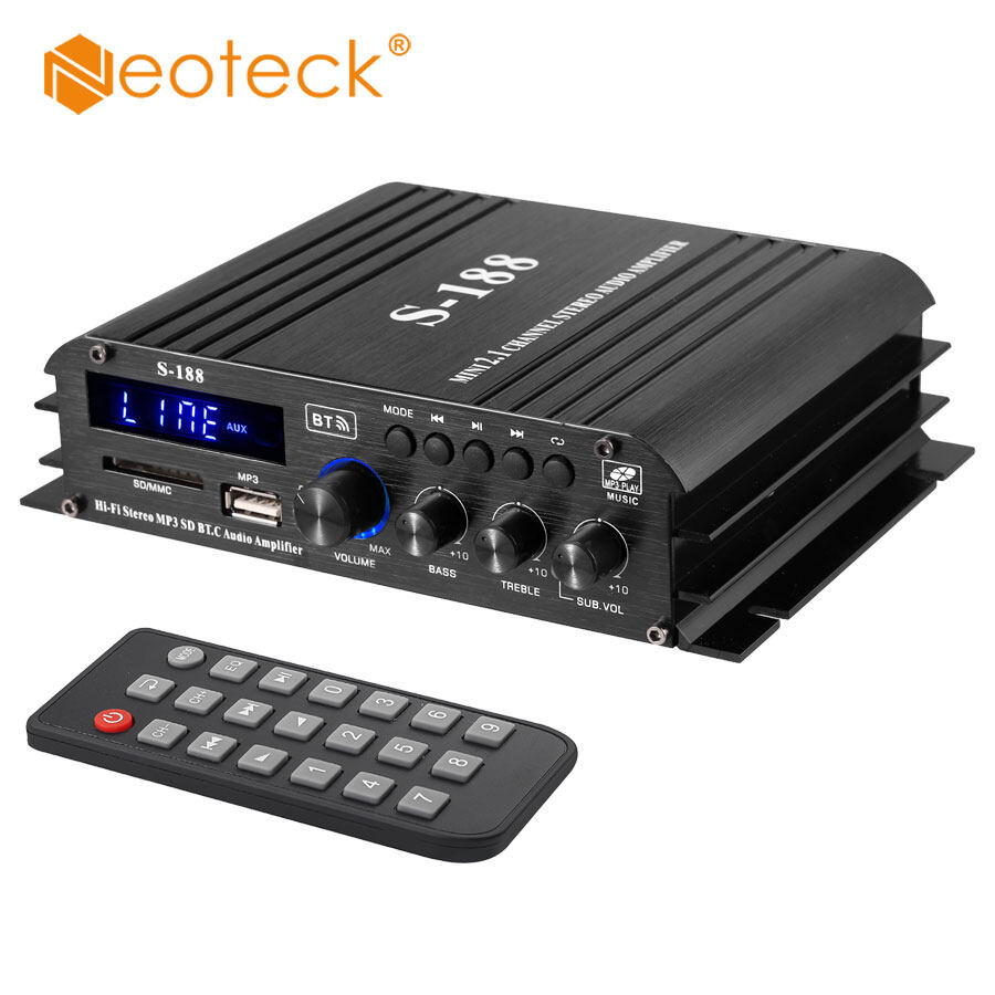 Neoteck S-188 Mini Bluetooth 5.0 Audio Power Amplifier 2.1-Channel 90W (45W x 2) Speaker Amp with 12V 5A Power Supply Bass & Treble Control Music Player Sound Amplifier for Car Home Garage