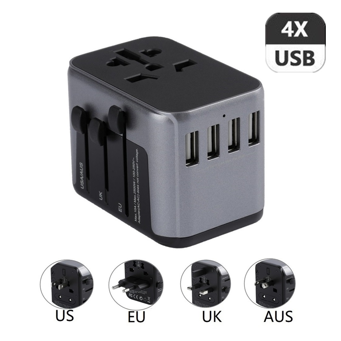 10A Fused Singapore Travel Adaptor international Plug Universal Socket Travel Adapter with 4 USB(Type C/G/A/I), EU/UK/US/AU Power Adapter USB Plug Worldwide All in One Wall Converter Travel Plug Charg