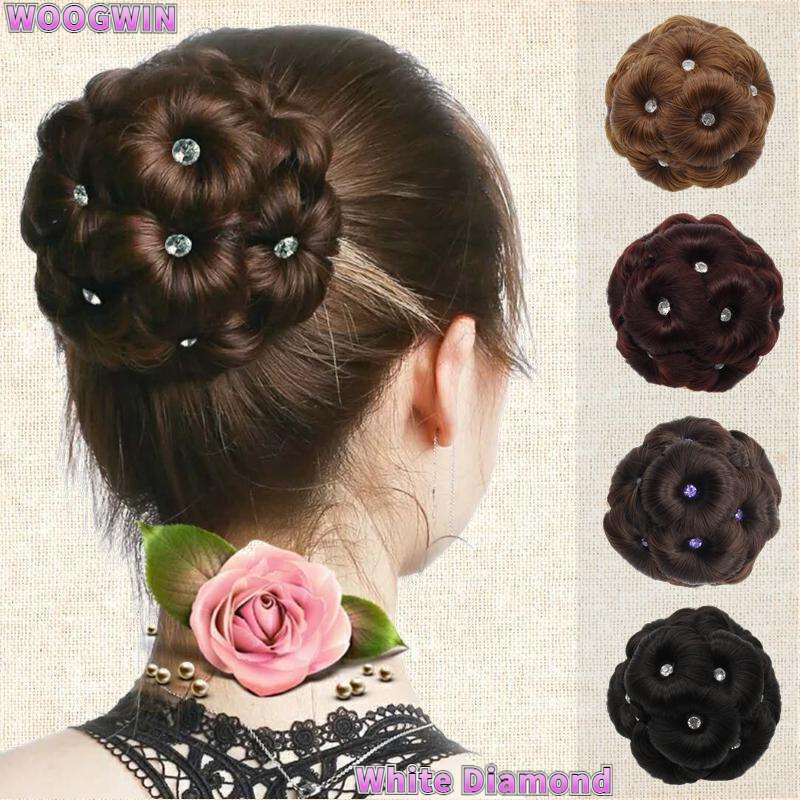 Nine Flower Bun with Diamond Clip Wig Bud Head Bridal Hair Ornament Comb Hair Bun Ball Head Wig for Women