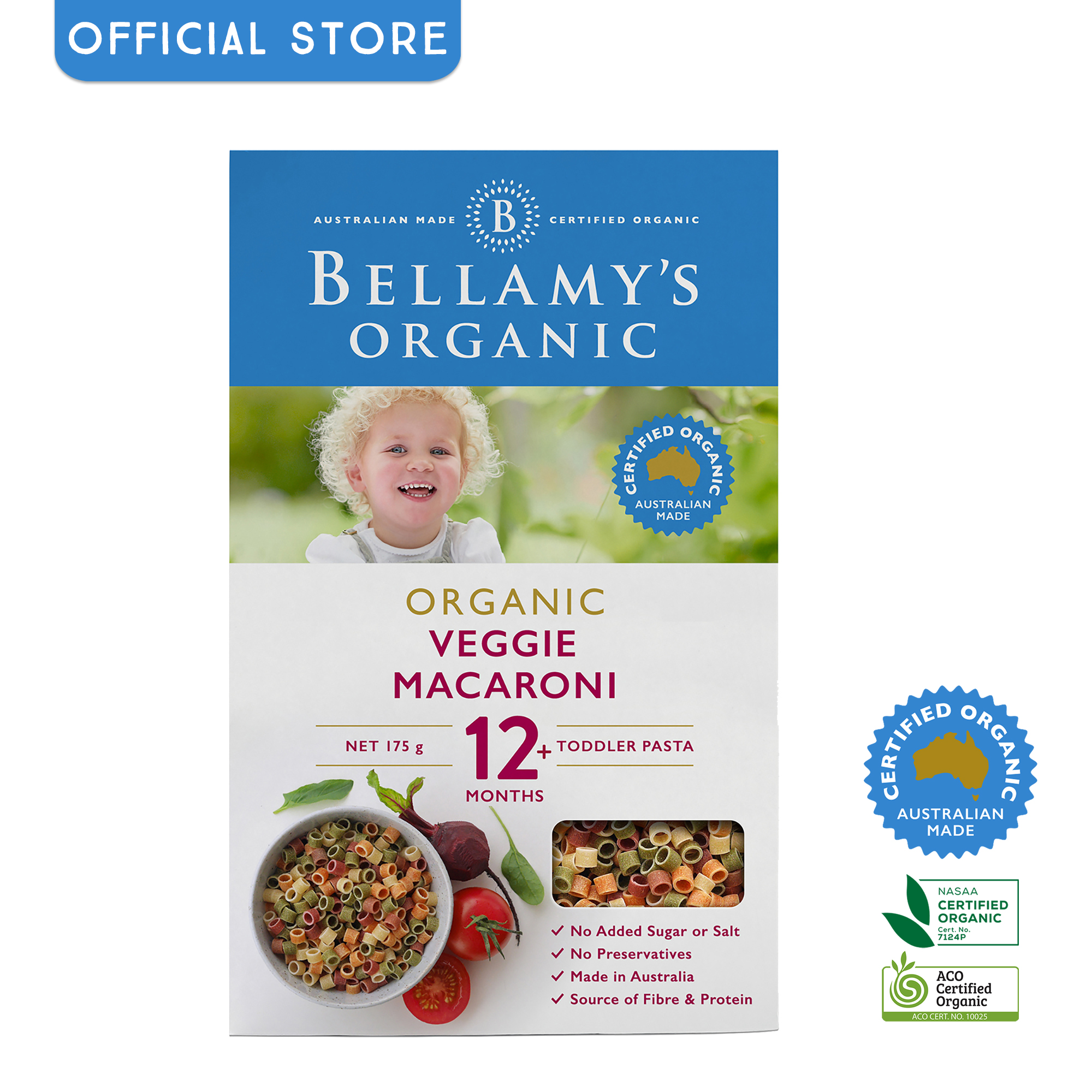 Bellamy's Organic Veggie Macaroni 175g