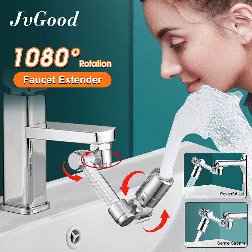JvGood Faucet Tap Kitchen 1080° Rotatable Water Tap Extension Splash-proof Faucet Mechanical Arm Faucet Water Nozzle Faucet Adaptor Kitchen Tap with 2 Water Outlet Modes