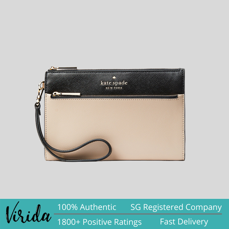 Kate Spade Staci Colorblock Saffiano Leather Medium Wristlet Warm Beige K6122