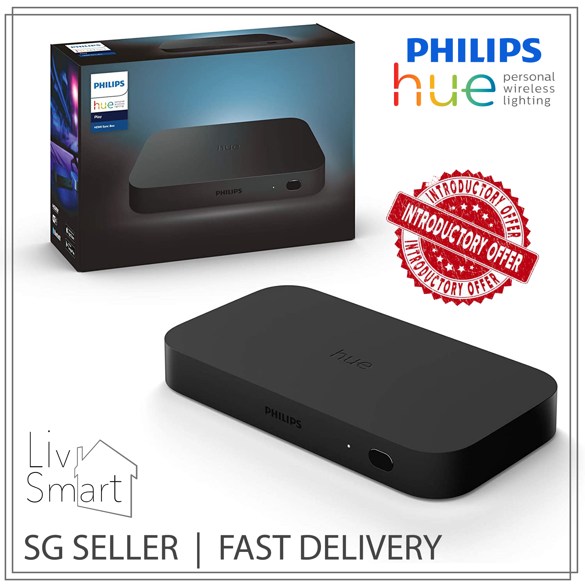 Philips Hue Play HDMI Sync Box, Surround Lighting for TV Entertainment & Gaming [Imported set]