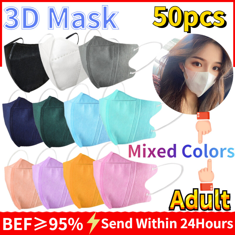 [Fancytoy] 50pcs Adult 3ply 3D Masks Mixed Color Dustproof Reusable Protective Unobstructed Breathing Duckbill Face Mask Comfortable Face Mask