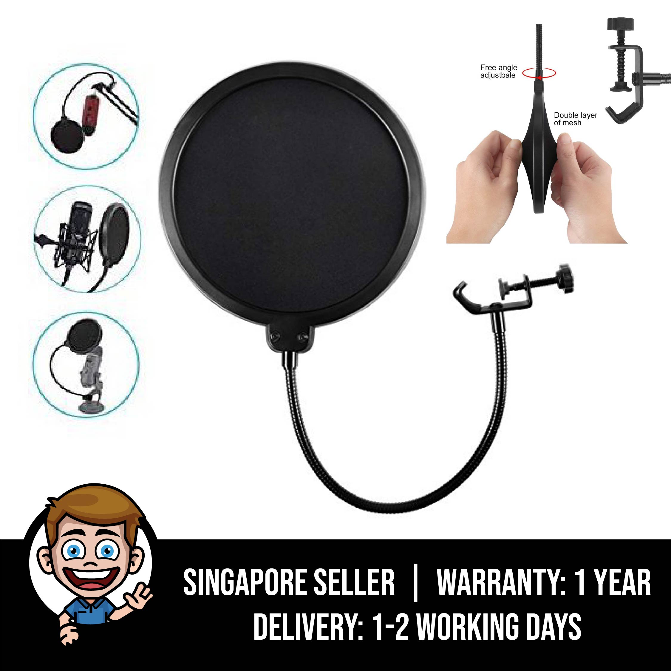 Microphone Pop Filter For Blue Yeti and Any Other Microphone Dual Layered Wind Pop Screen With Flexible 360° Gooseneck Clip Stabilizing Arm By Earamble