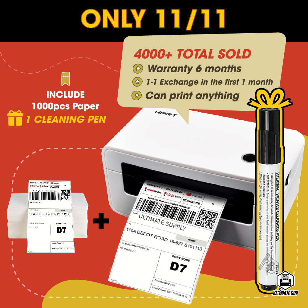 COMBO Thermal Printer HPRT N41 Label / Barcode Printer with Bluetooth & USB + 1000pcs A6 Paper