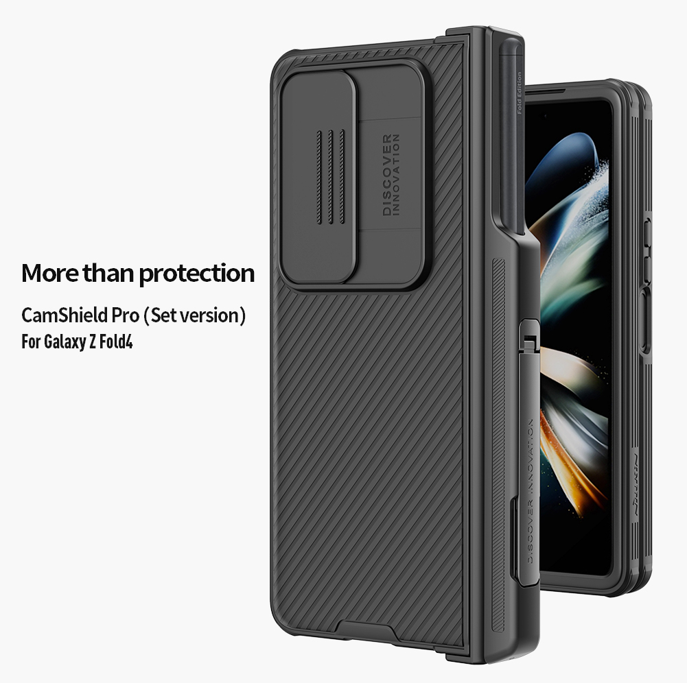 Z Fold 4 - Camshield Pro Version Camera Lens Sliding Cover Protection Shock Resistant Case Casing Impact Anti Scratch Dust Privacy S Pen Holder Hinge Grip Kick Stand Built In Corner Bumper Airbag Matt