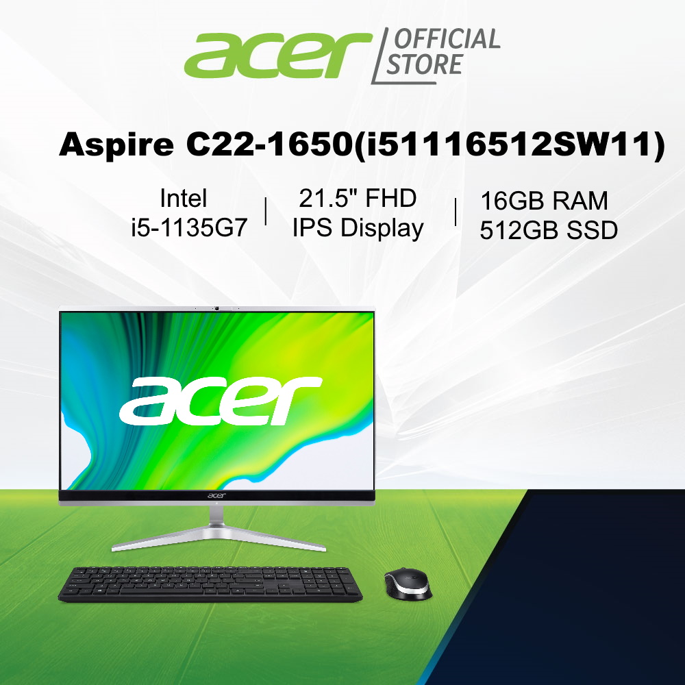Acer Aspire C22-1650(i51116512SW11) 21.5 Inch FHD IPS All-in-One Desktop | Intel i5-1135G7 | 16GB RAM | 512GB SSD