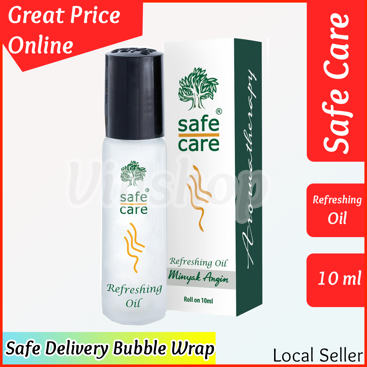 1 x (Pack of 6) Safe Care Refreshing Oil Aromatherapy Roll On Ointment / Medicated Oil / Minyak Angin / Telon 3 Point Oil / Eucalyptus Oil / Strong Heat SafeCare