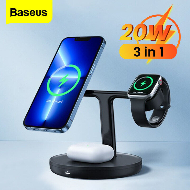 Baseus 3 in 1 Magnetic Wireless Charger 20W Fast Charging For iPhone 13 Pro Max 12 Airpods Pro Apple iWatch 7 Desktop Charger Stand