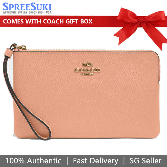 Coach Wristlet In Gift Box Large Wristlet Large Corner Zip Faded Blush Beige # 3888