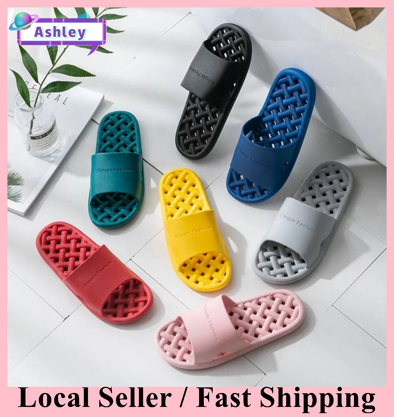 (SG Seller)Japanese Style Indoor Household Slipper Bathroom Non-Slip Empty Leak Quick Dry Slippers Unisex Super Soft Non-Slip Slipper for Men and Women