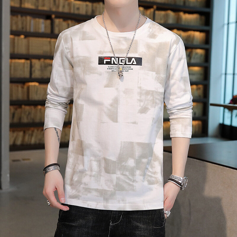 t shirt Men Long Sleeve New Korea Style Plus Size Print t-shirts Clothes Fashion Tops Causal Oversize Korean Style Tees