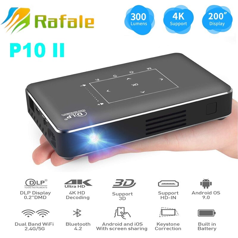 Rafale P10 II Smart Android 9.0 DLP 3D Projector WiFi Bluetooth 4.0 Portable Movie Home Cinema Support 4K Airplay