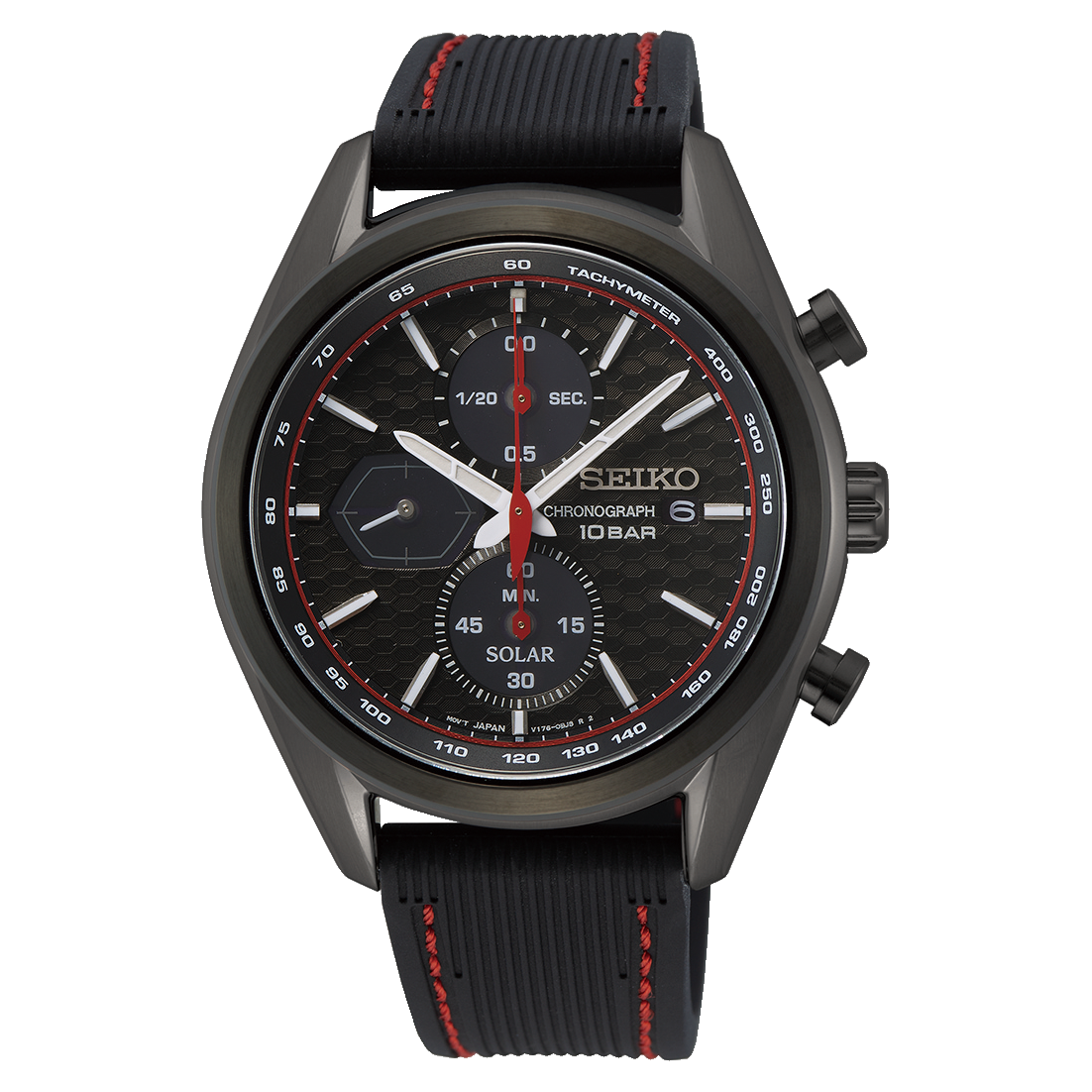 [Luxolite] Seiko SSC777P1 Solar Chronograph Men Black Dial Black Rubber Strap Watch