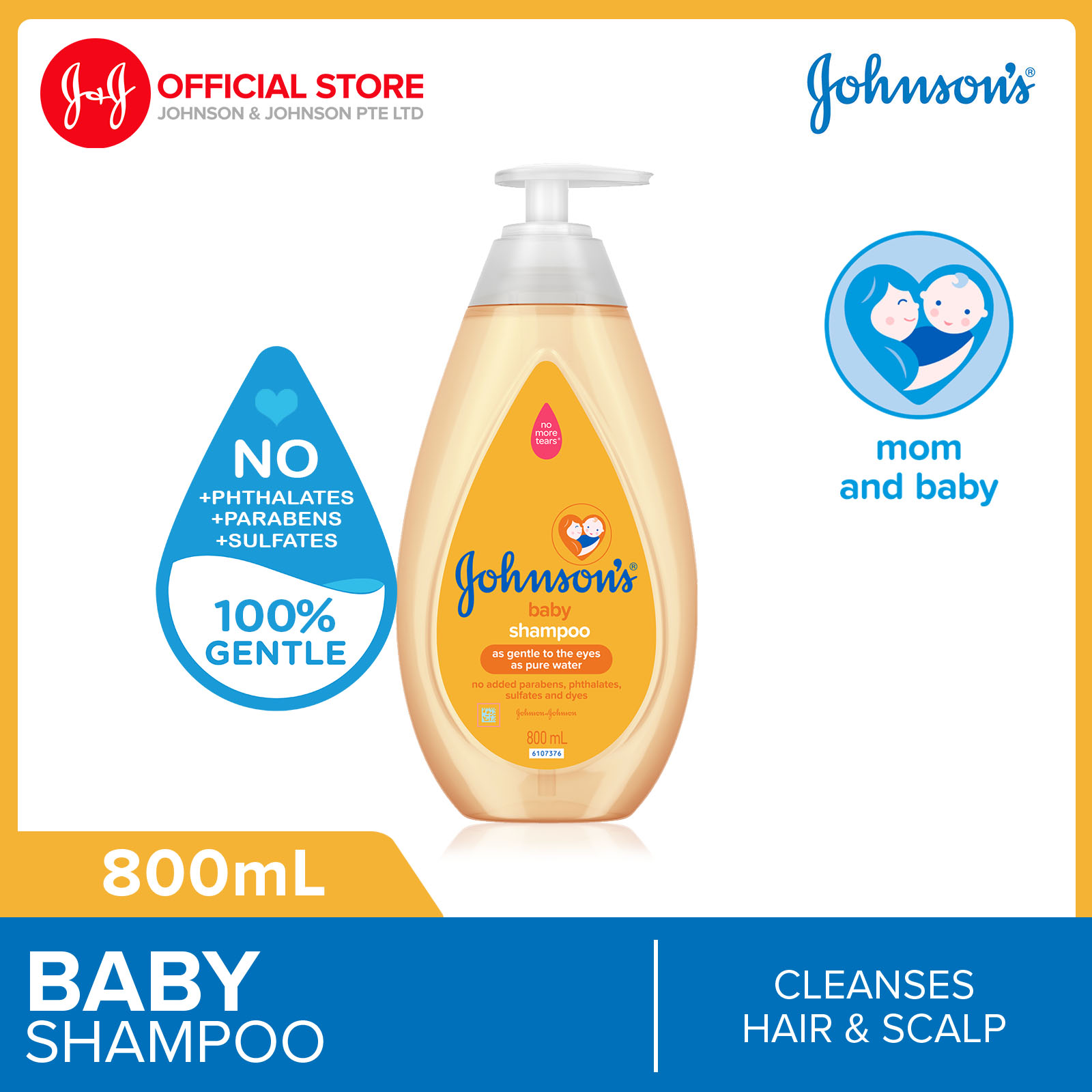 Johnson's Baby Gold Tear-Free Shampoo Cleanses Hair & Scalp 800ml