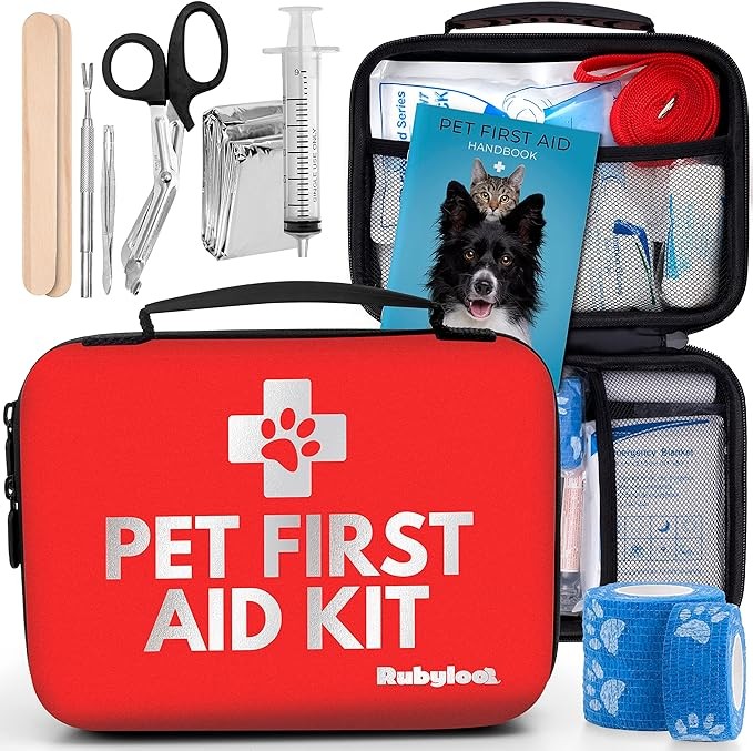 Dog First Aid Kit | Vet Approved Pet First Aid Supplies to Treat Dogs & Cats in an Emergency | Pet First Aid Kit Book, Tick Remover, Slip Leash & Medical Essentials for Home, Camping, Car, RV, Travel