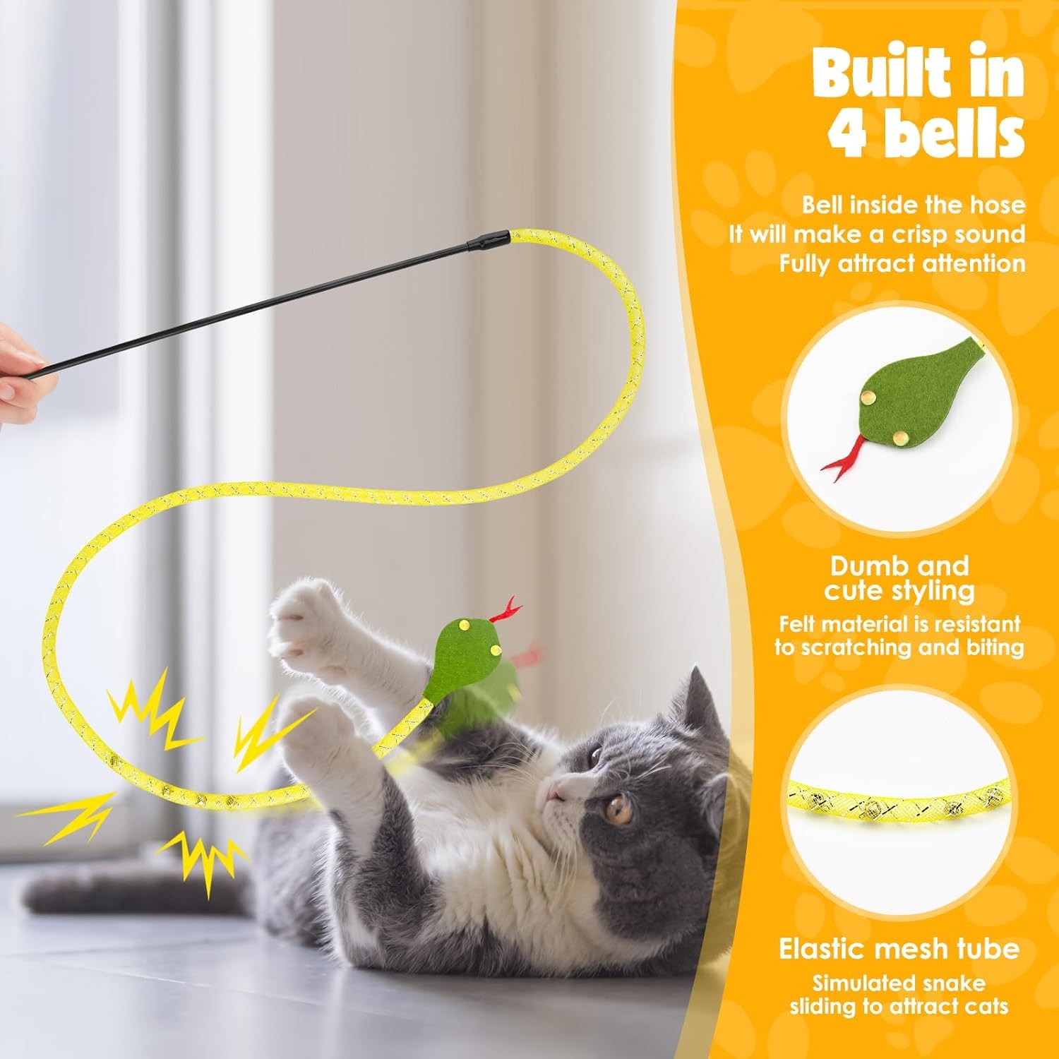 Fashion's Talk 2 Pack Cat Teaser Wand Toy for Indoor Cats, Cute Mesh Snake & Crinkle Plush Fabric Kitten Wand Kitty Toys Interactive Play Chase Exercise Cat Toys for All Breed Sizes